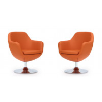 Manhattan Comfort 2-AC028-OR Caisson Orange and Polished Chrome Faux Leather Swivel Accent Chair (Set of 2)